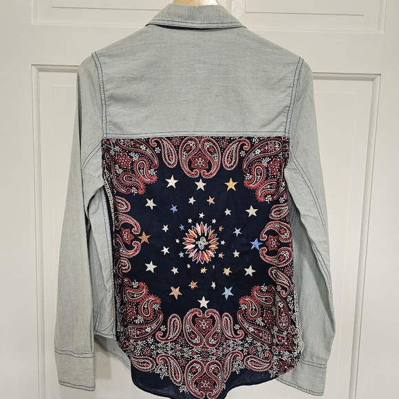 Free People Bandana Bandit Printed & Embroidered Button Down Size S - Picture 9 of 16